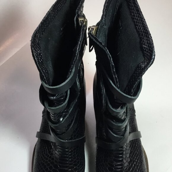 Freebird Baker Boots Black Leather Snakeskin Women's Size 9 Shoes Zip Biker - Picture 6 of 11